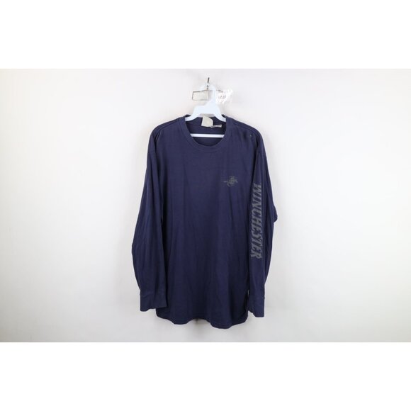 Vintage 90s Winchester Mens Medium Distressed Spell Out Long Sleeve T-Shirt blue - Picture 1 of 16